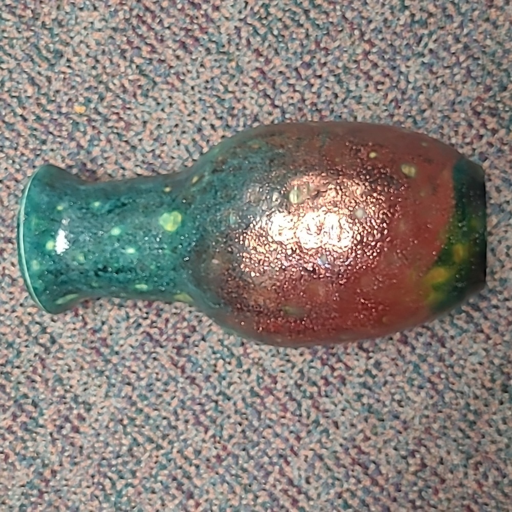 Beautiful Iridescent Green and Copper Colored  Signed Vase